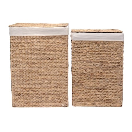 Hastings Home Portable Handmade Wicker Laundry Hampers with Lid made of Water Hyacinth, Set of 2 895248JRG